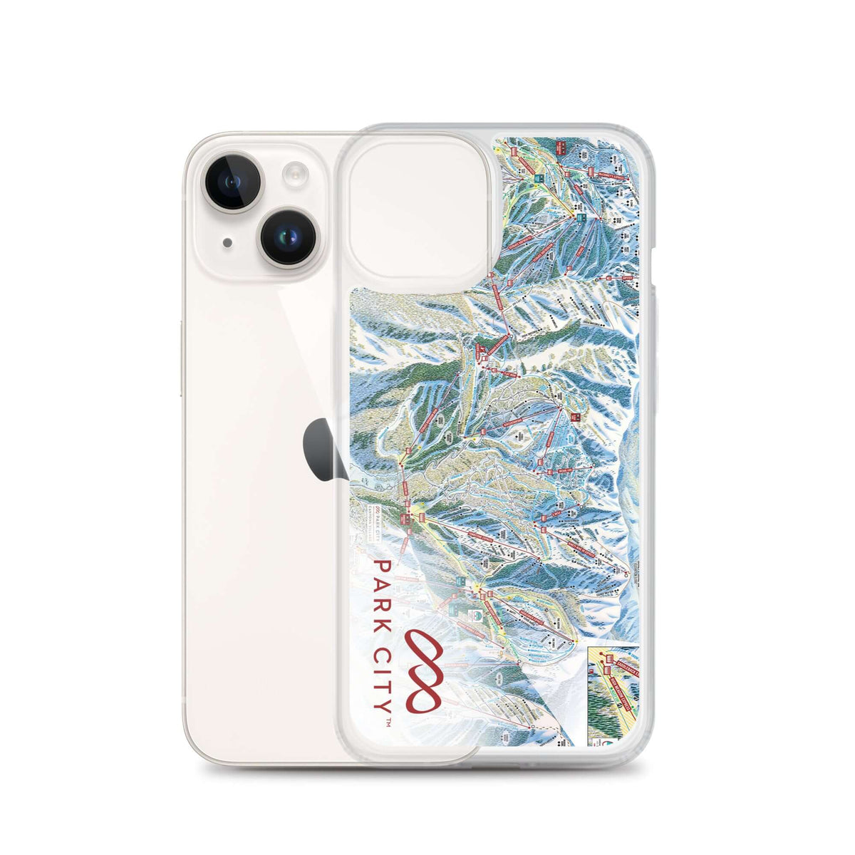 Park City Trail Map iPhone Case showcasing the official ski resort map design by Mtns Co.