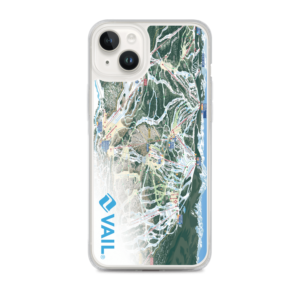 Vail Trail Map iPhone Case featuring the official Vail Trail Map and Mtns Co logo.