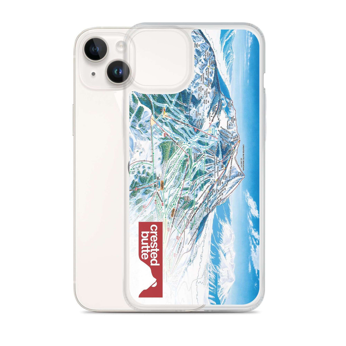 Crested Butte Trail Map iPhone Case featuring official trail map design by Mtns Co, offering sleek protection and precise cutouts.
