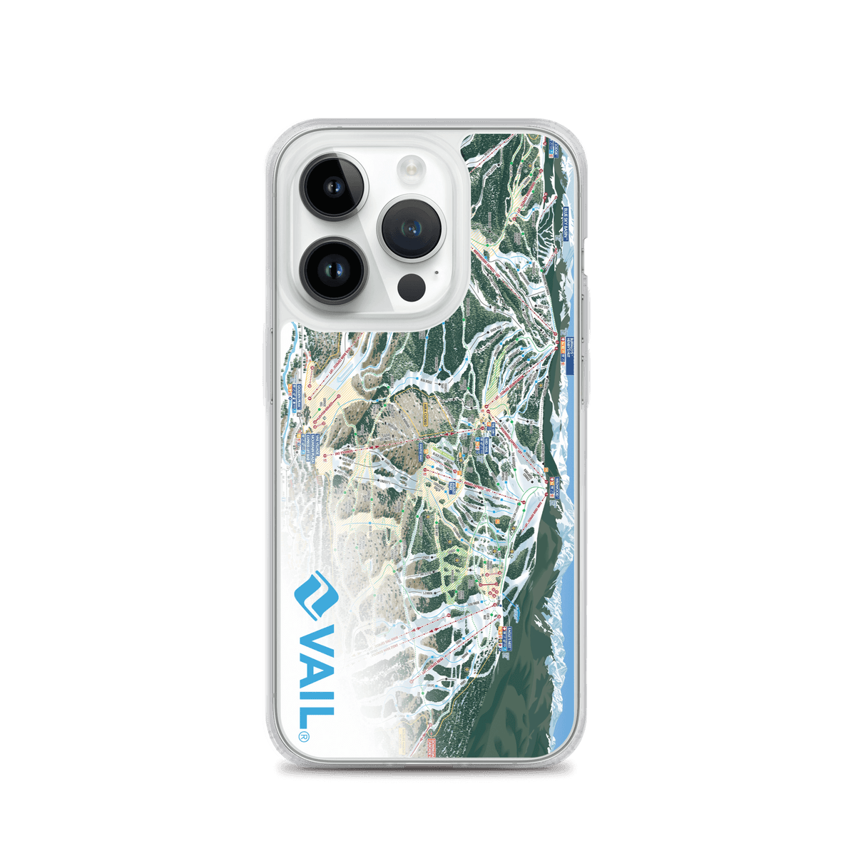 Vail Trail Map iPhone Case showcasing the official Vail Trail Map design by Mtns Co for ski enthusiasts.