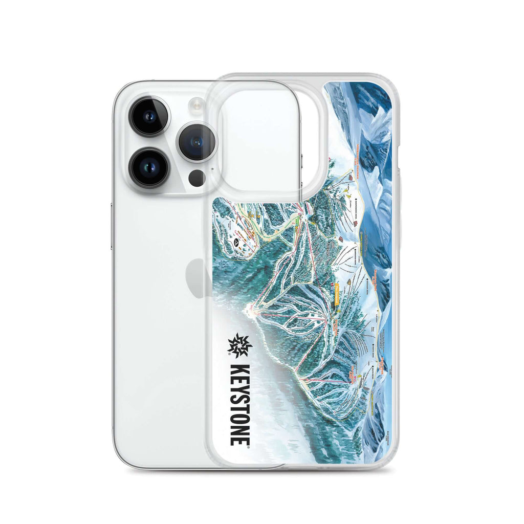 Keystone Trail Map iPhone Case with Mtns Co logo, featuring a detailed ski resort trail map design.