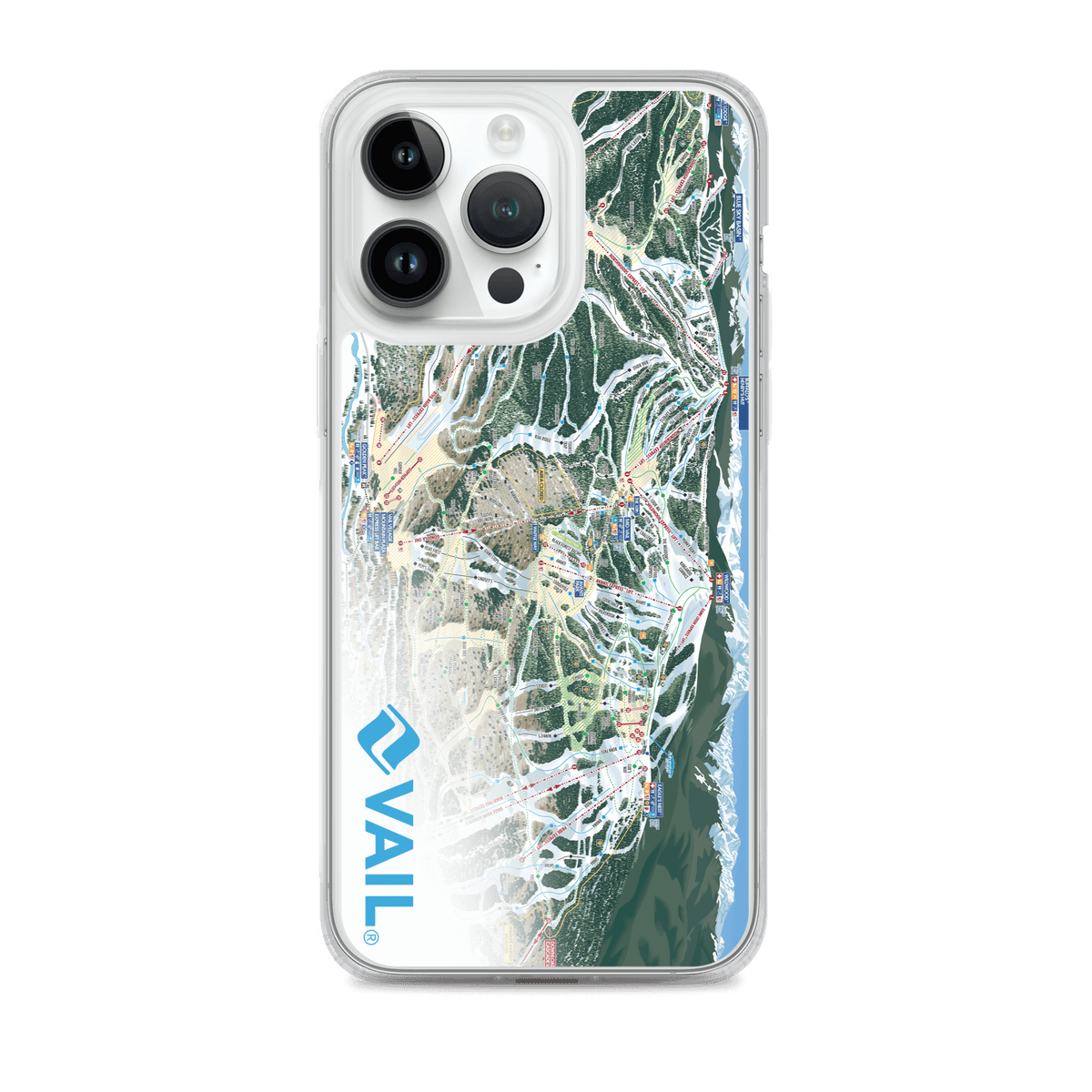 Vail Trail Map iPhone Case featuring Mtns Co logo and official Vail ski resort trail map design.
