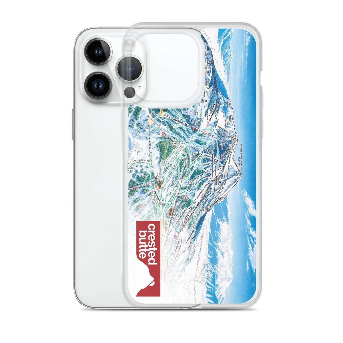 Crested Butte Trail Map iPhone Case designed by Mtns Co, featuring official licensed ski resort trail map logo.