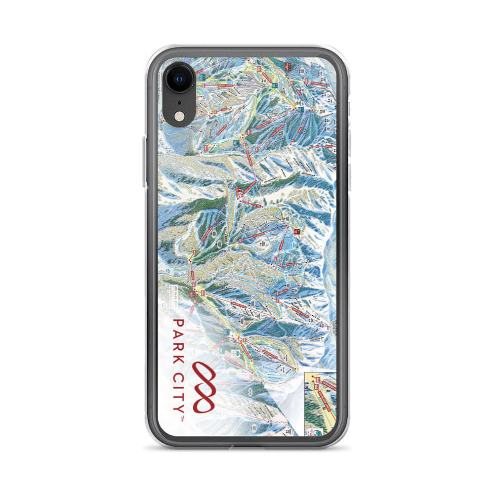 Park City Trail Map iPhone Case with official trail map design by Mtns Co, solid back and flexible sides.