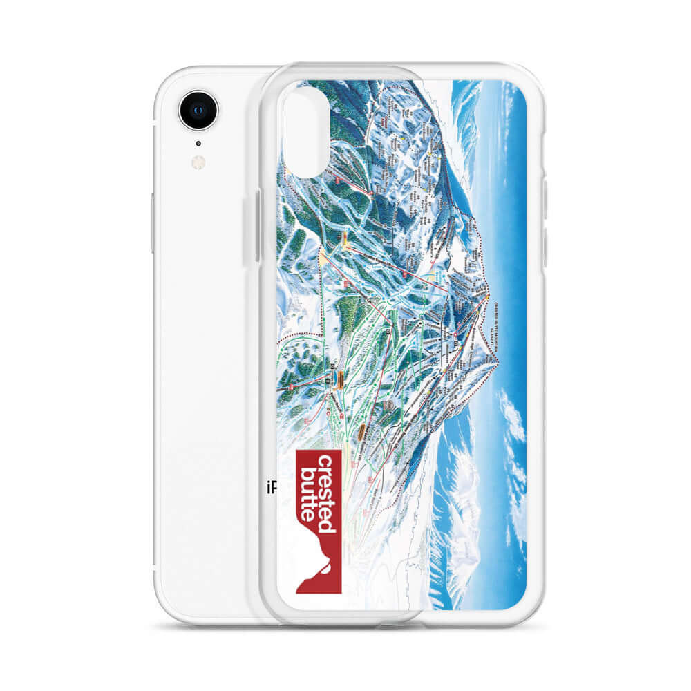 Crested Butte Trail Map iPhone Case featuring Mtns Co logo, designed to protect your phone with style.