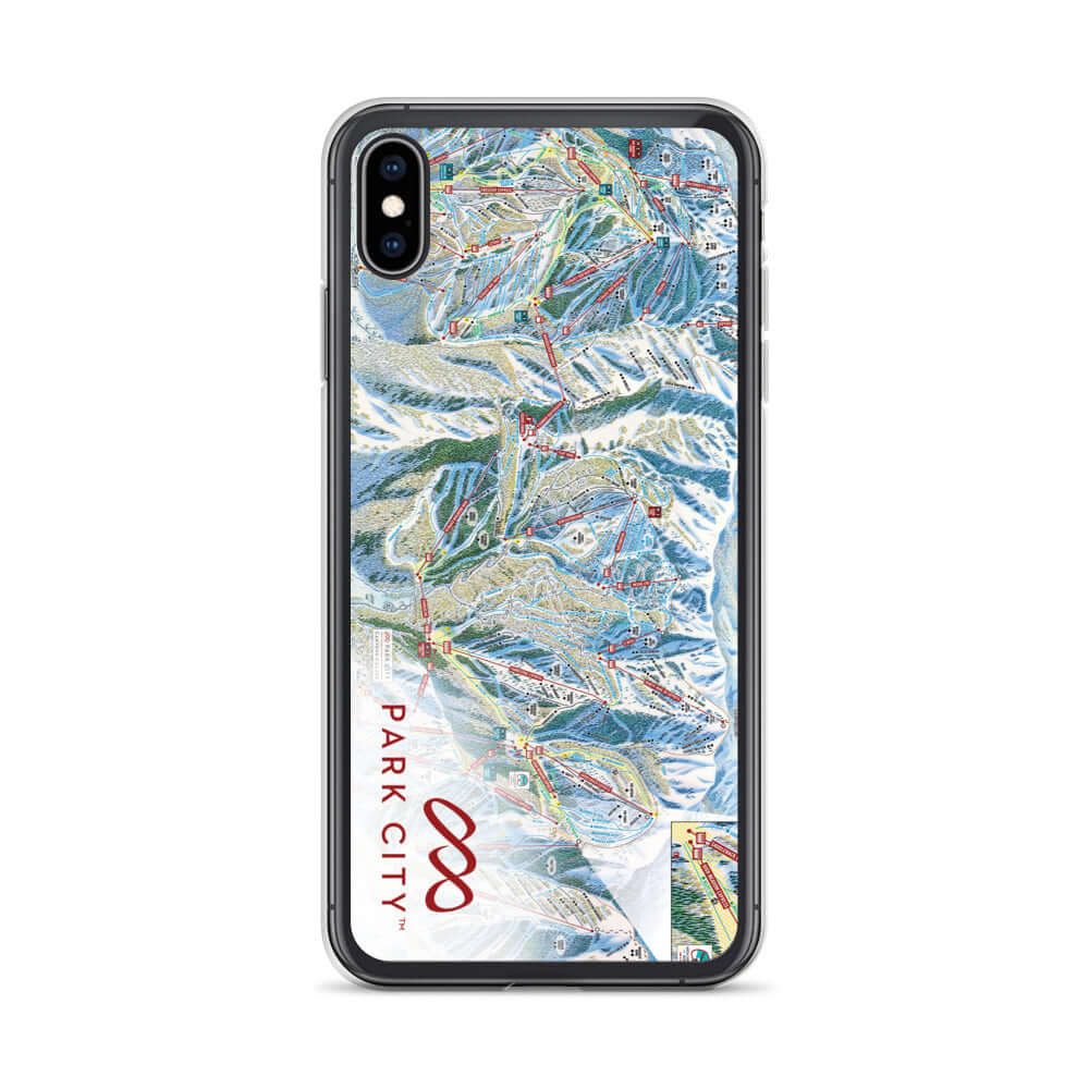 Park City Trail Map iPhone Case showing official Park City ski trail map design by Mtns Co.
