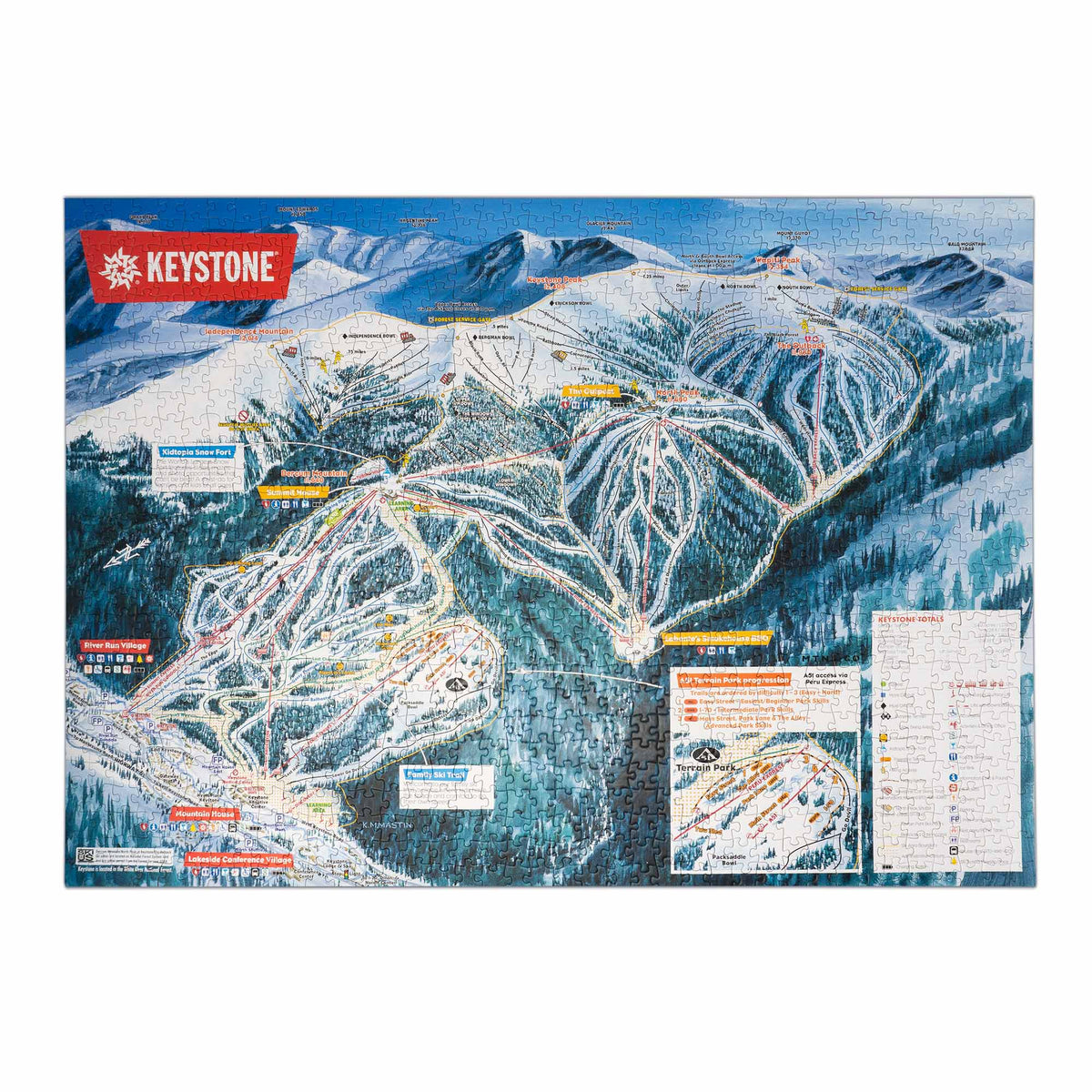 Keystone Ski Resort Jigsaw Puzzle – 1000 Pieces by Mtns Co showcasing the official trail map with detailed ski trails.