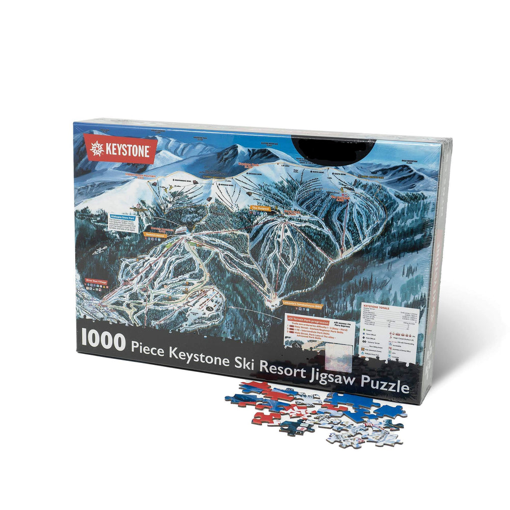 Keystone Ski Resort Jigsaw Puzzle – 1000 Pieces box with trail map and pieces by Mtns Co.