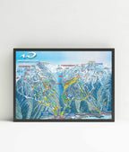 Whistler Blackcomb Ski Resort | Trail Map Poster displayed in a black frame, showcasing ski trails and mountains, by Mtns Co.