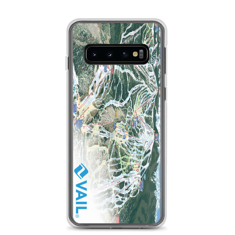 Vail Trail Map Samsung Case featuring official Vail trail map design, Mtns Co logo, and durable protection for phones.
