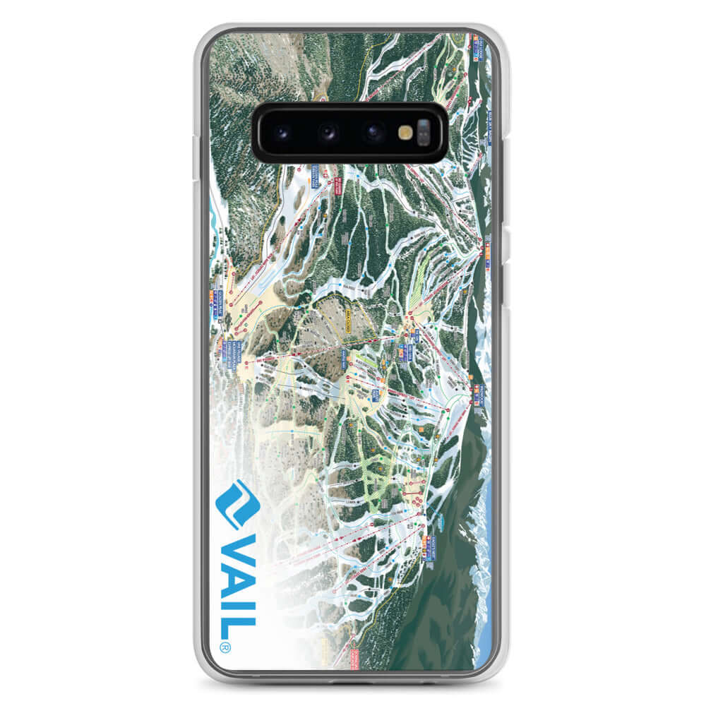 Vail Trail Map Samsung Case featuring official Vail logo and trail map design by Mtns Co for ski enthusiasts.