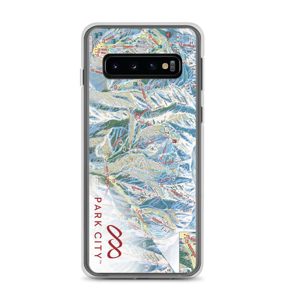Park City Trail Map Samsung Phone Case featuring the official Park City Trail Map and Mtns Co logo.