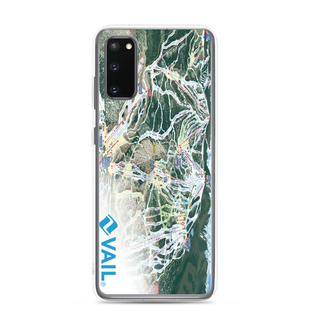 Vail Trail Map Samsung Case featuring official ski resort map and Mtns Co logo, sleek and protective design.