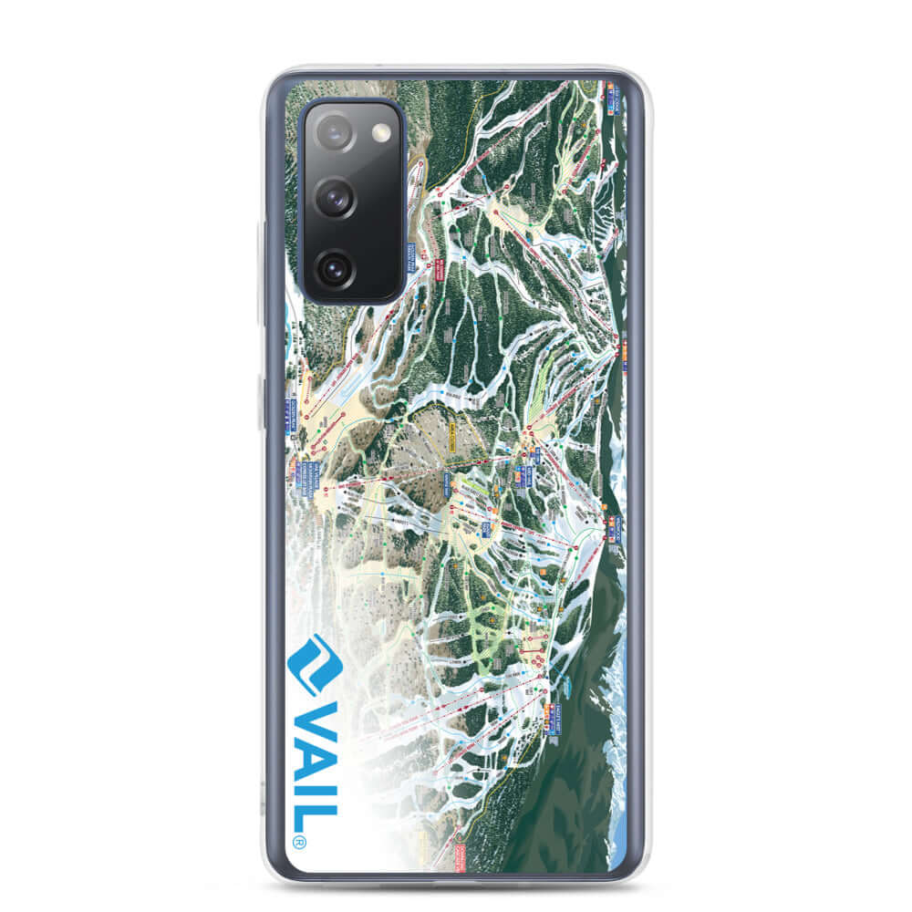 Vail Trail Map Samsung Case featuring the official Vail trail map and Mtns Co logo, providing superior phone protection.