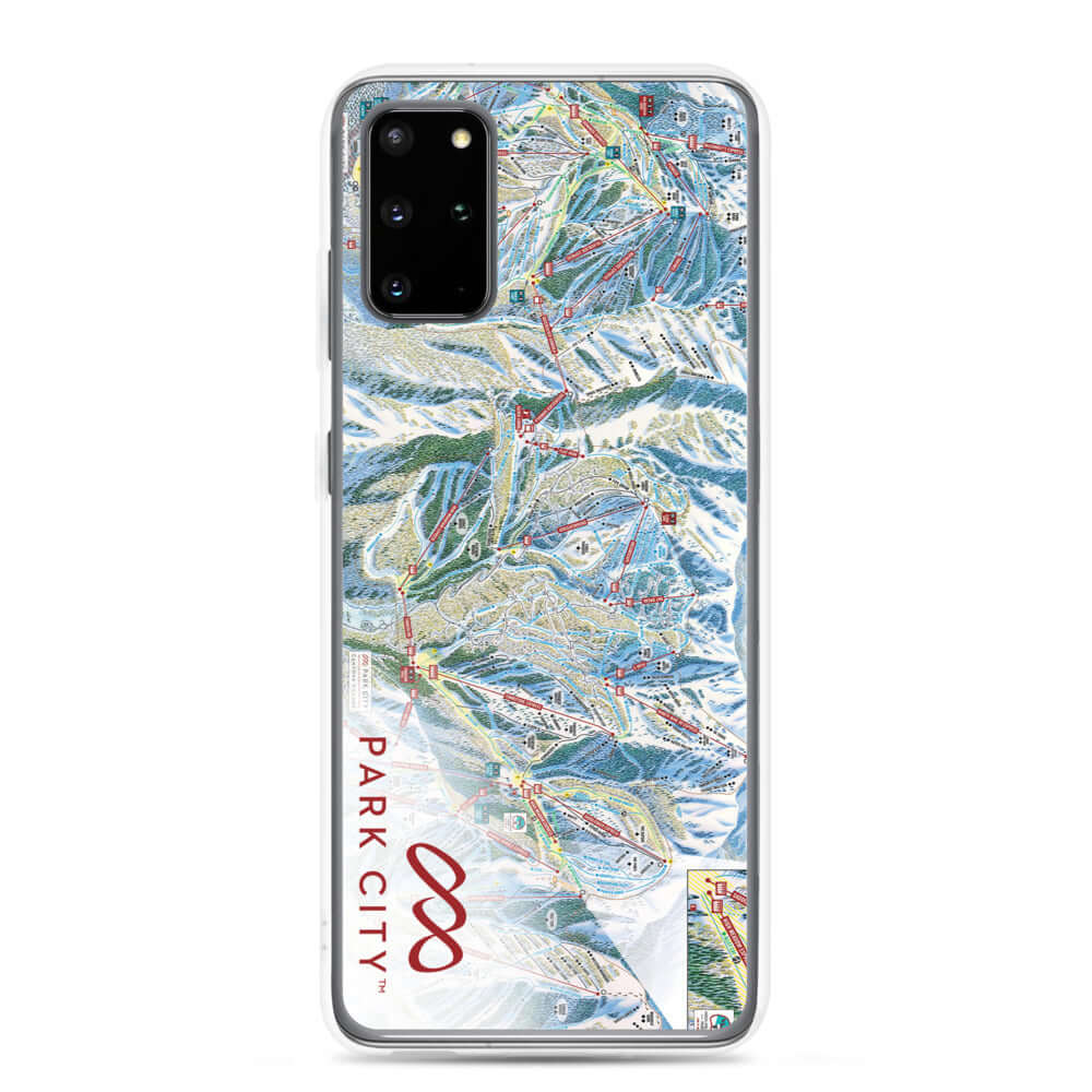 Park City Trail Map Samsung Phone Case featuring the official Park City trail map and Mtns Co logo.
