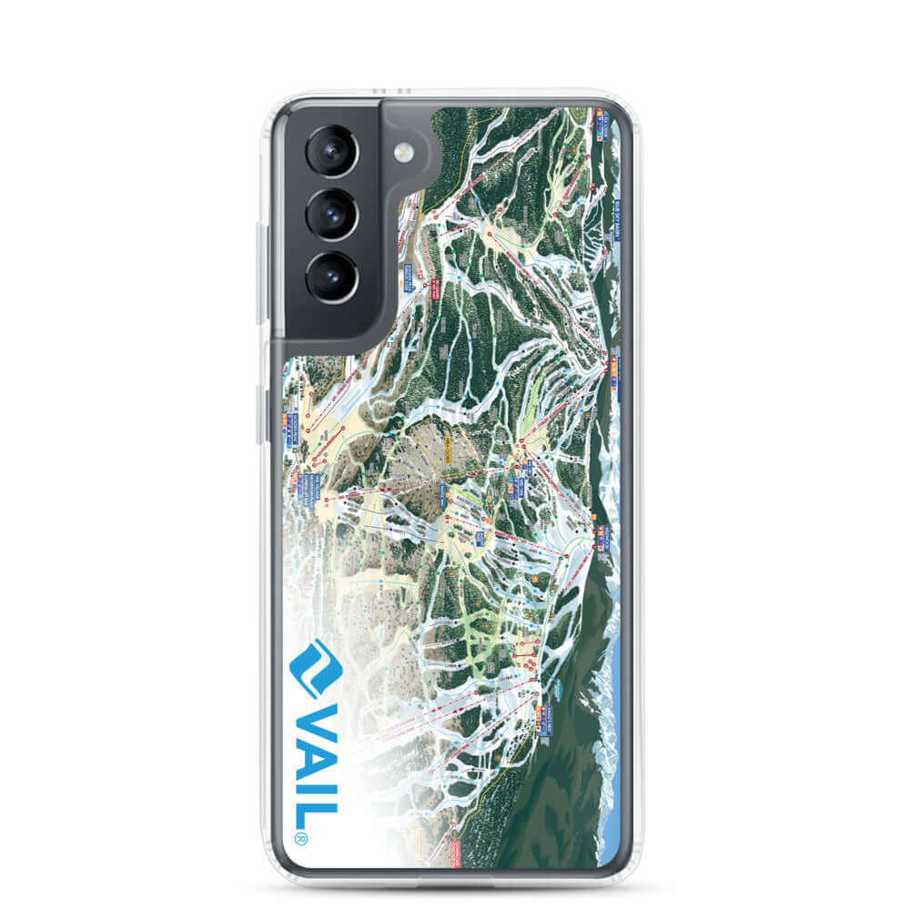 Vail Trail Map Samsung Case featuring the official Vail trail map and Mtns Co logo for ski resort enthusiasts.