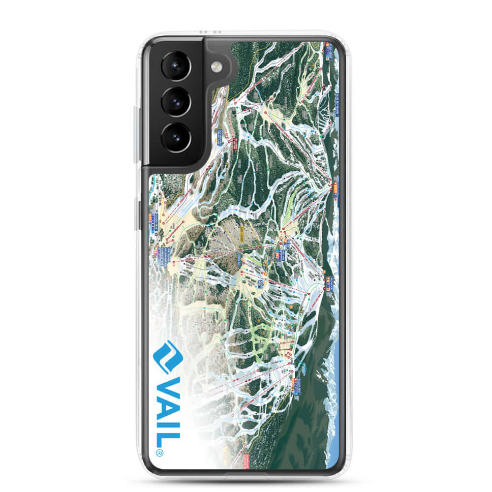 Vail Trail Map Samsung Case features the official ski resort trail map and Mtns Co logo, offering sleek phone protection.