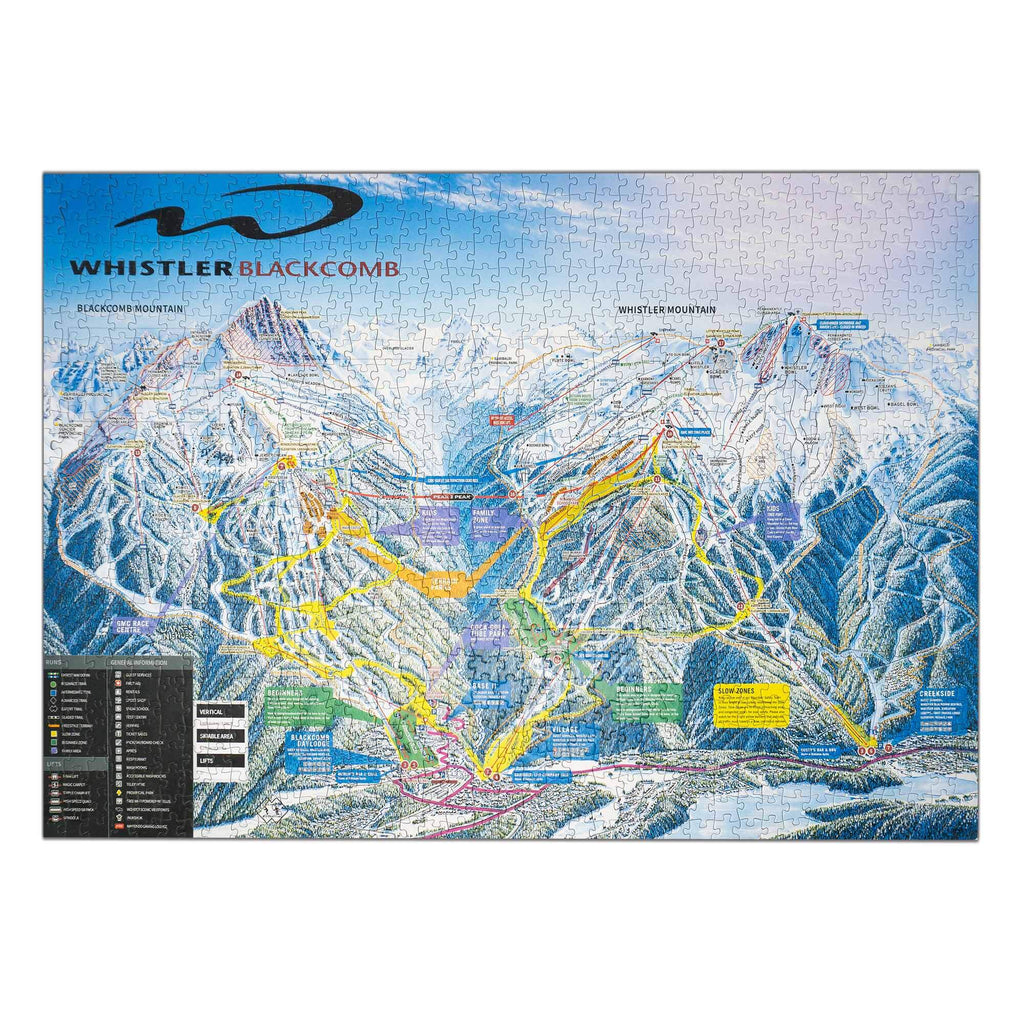 Whistler Ski Resort Jigsaw Puzzle – 1000 Pieces showcasing the trail map of Whistler Blackcomb, by Mtns Co.
