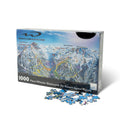 Whistler Ski Resort Jigsaw Puzzle – 1000 Pieces by Mtns Co, featuring colorful ski trail map and puzzle pieces.