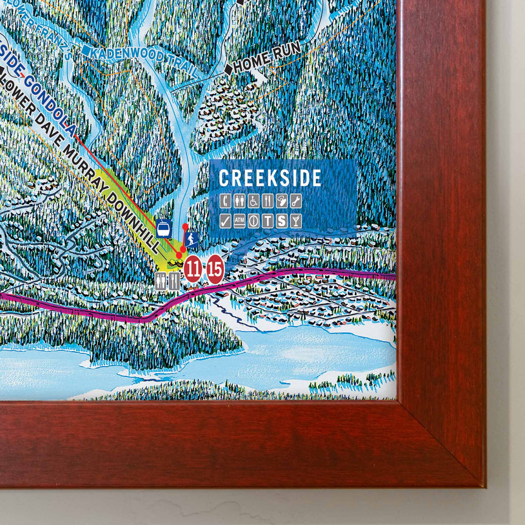 Whistler Blackcomb Ski Resort | Trail Map Poster showing detailed trail map with Creekside area highlighted, by Mtns Co.